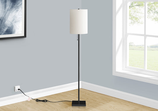 LIGHTING - 62"H FLOOR LAMP BLACK METAL / IVORY SHADE