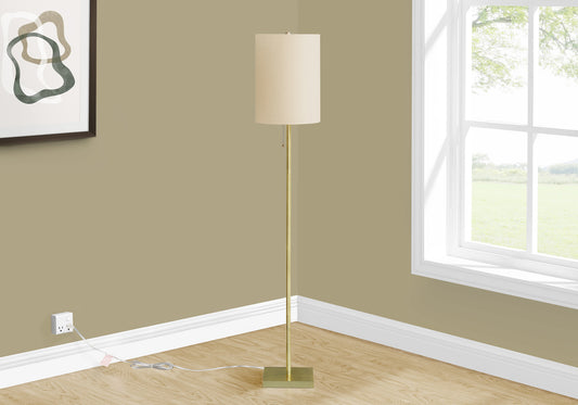 LIGHTING - 62"H FLOOR LAMP BRASS METAL / IVORY SHADE