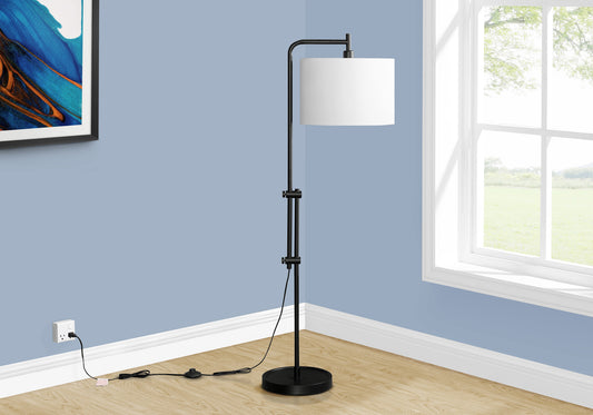 LIGHTING - 63"H FLOOR LAMP BLACK METAL / IVORY SHADE