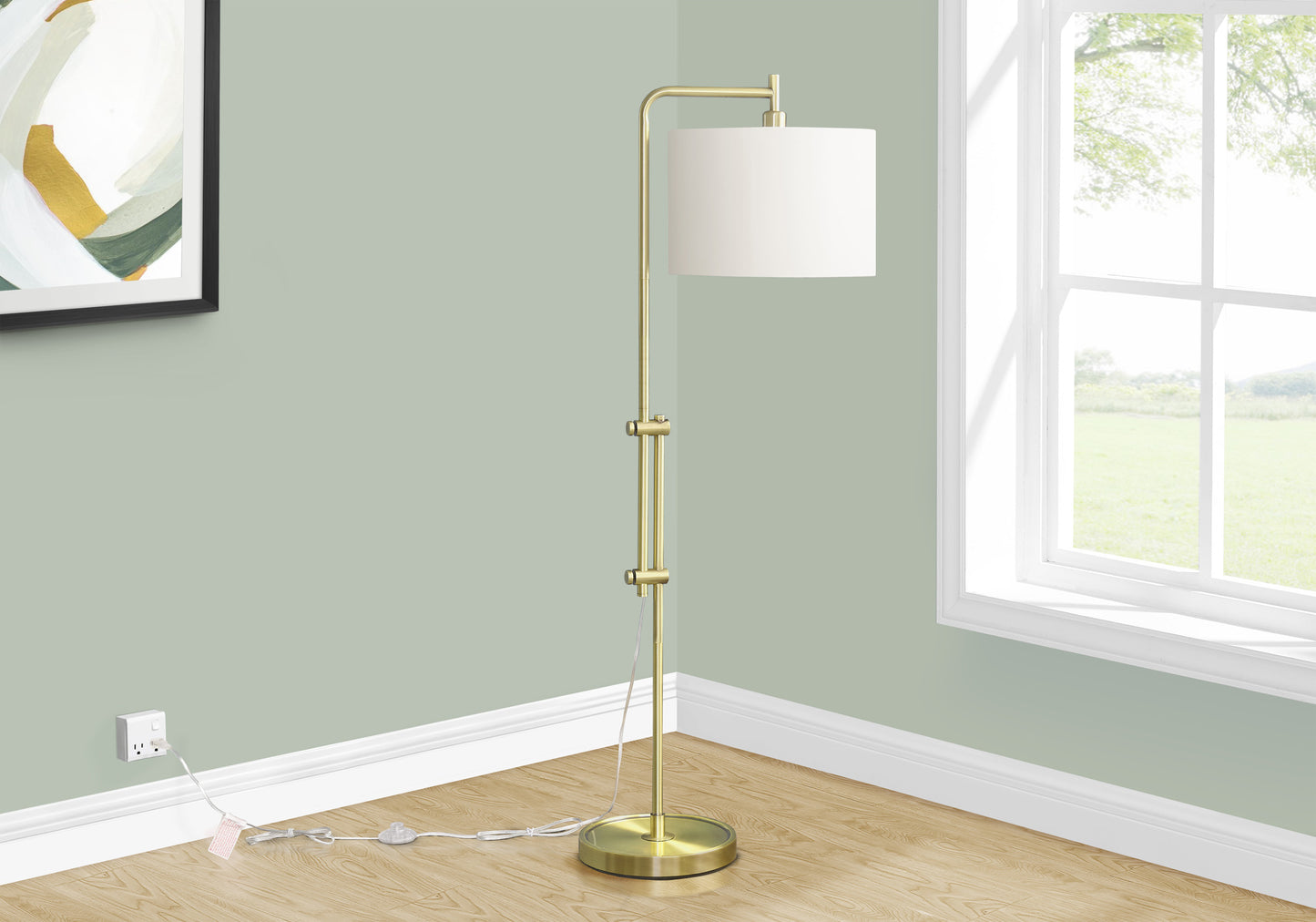 LIGHTING - 63"H FLOOR LAMP BRASS METAL / IVORY SHADE