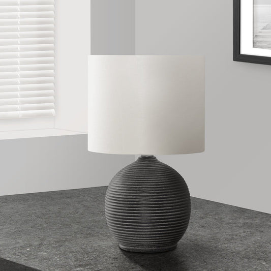 LIGHTING - 16"H TABLE LAMP BLACK RESIN / IVORY SHADE