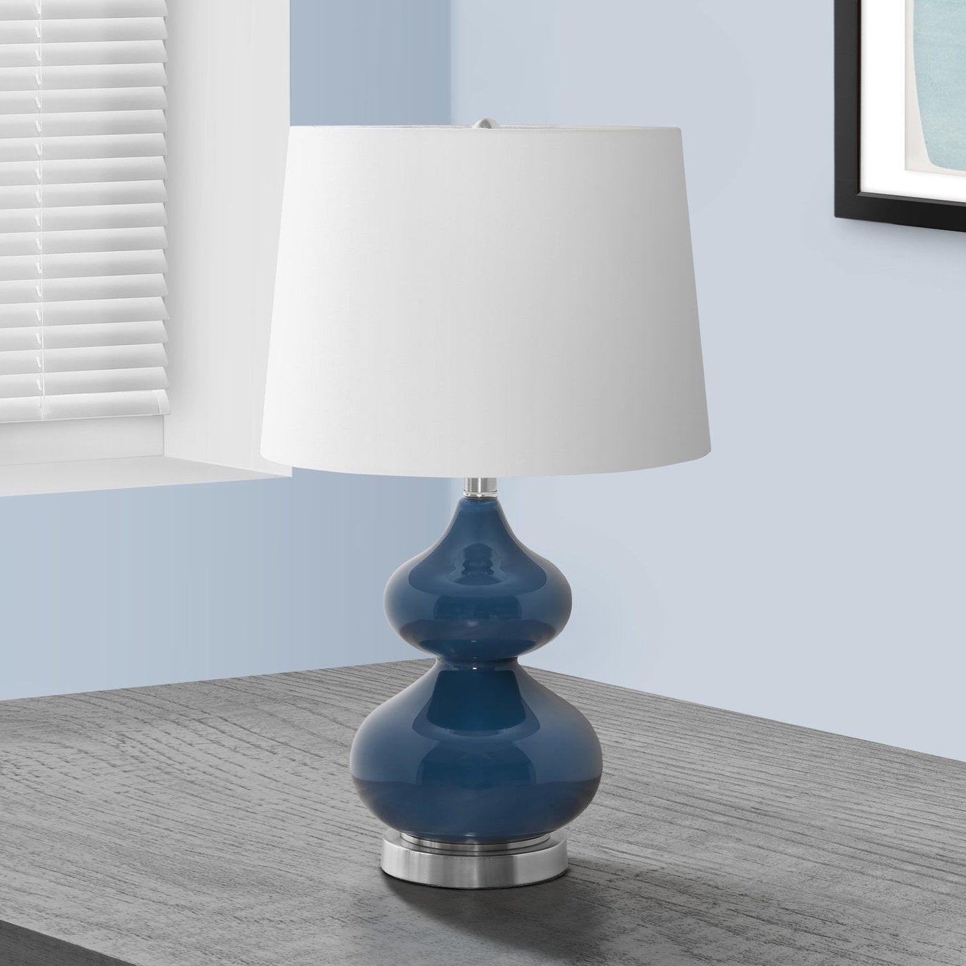 LIGHTING - 24"H TABLE LAMP BLUE GLASS / IVORY SHADE