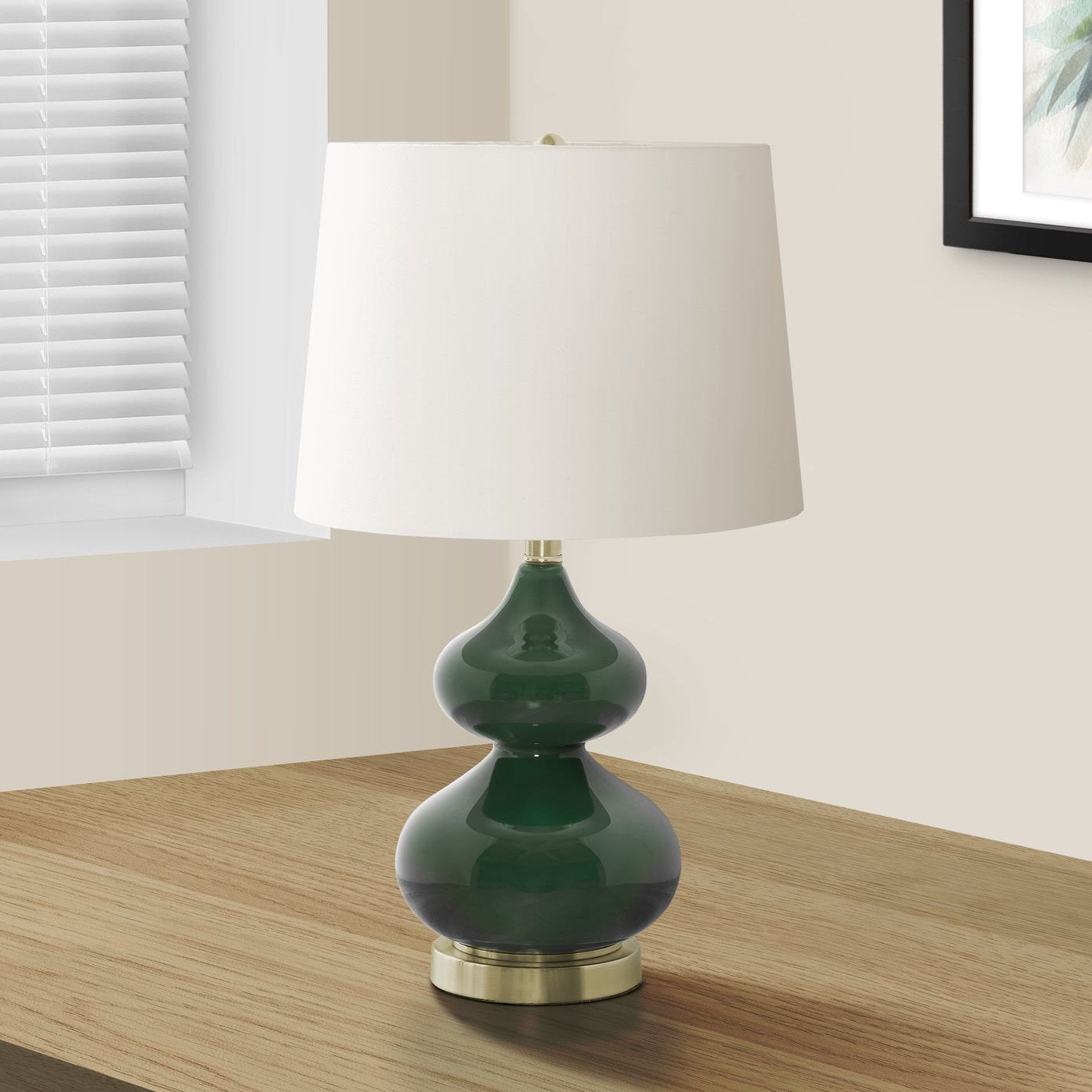 LIGHTING - 24"H TABLE LAMP GREEN GLASS / IVORY SHADE