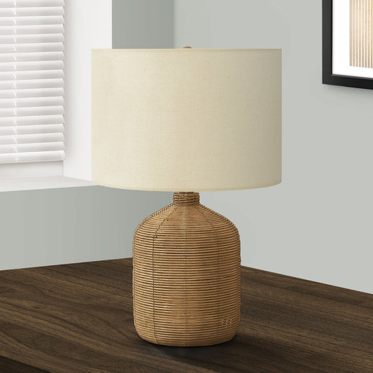 LIGHTING - 23"H TABLE LAMP BROWN RATTAN / BEIGE SHADE