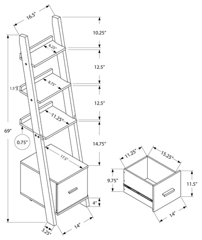 Bookcase -69" Corner with Drawer/ Espresso