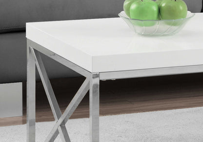 COFFEE TABLE - GLOSSY WHITE WITH CHROME METAL