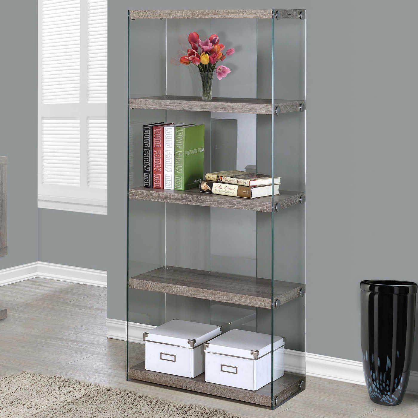 Bookcase - 60"/ Four Shelves/ Tempered Glass/ Three Color Choices