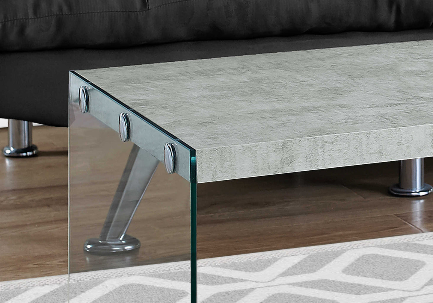 COFFEE TABLE - GREY CEMENT WITH TEMPERED GLASS