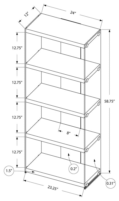 Bookcase - 60"/ Four Shelves/ Tempered Glass/ Three Color Choices