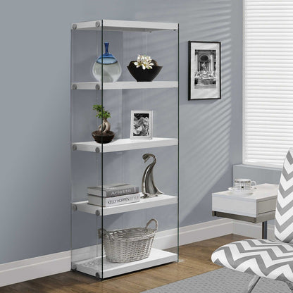 Bookcase - 60"/ Four Shelves/ Tempered Glass/ Three Color Choices