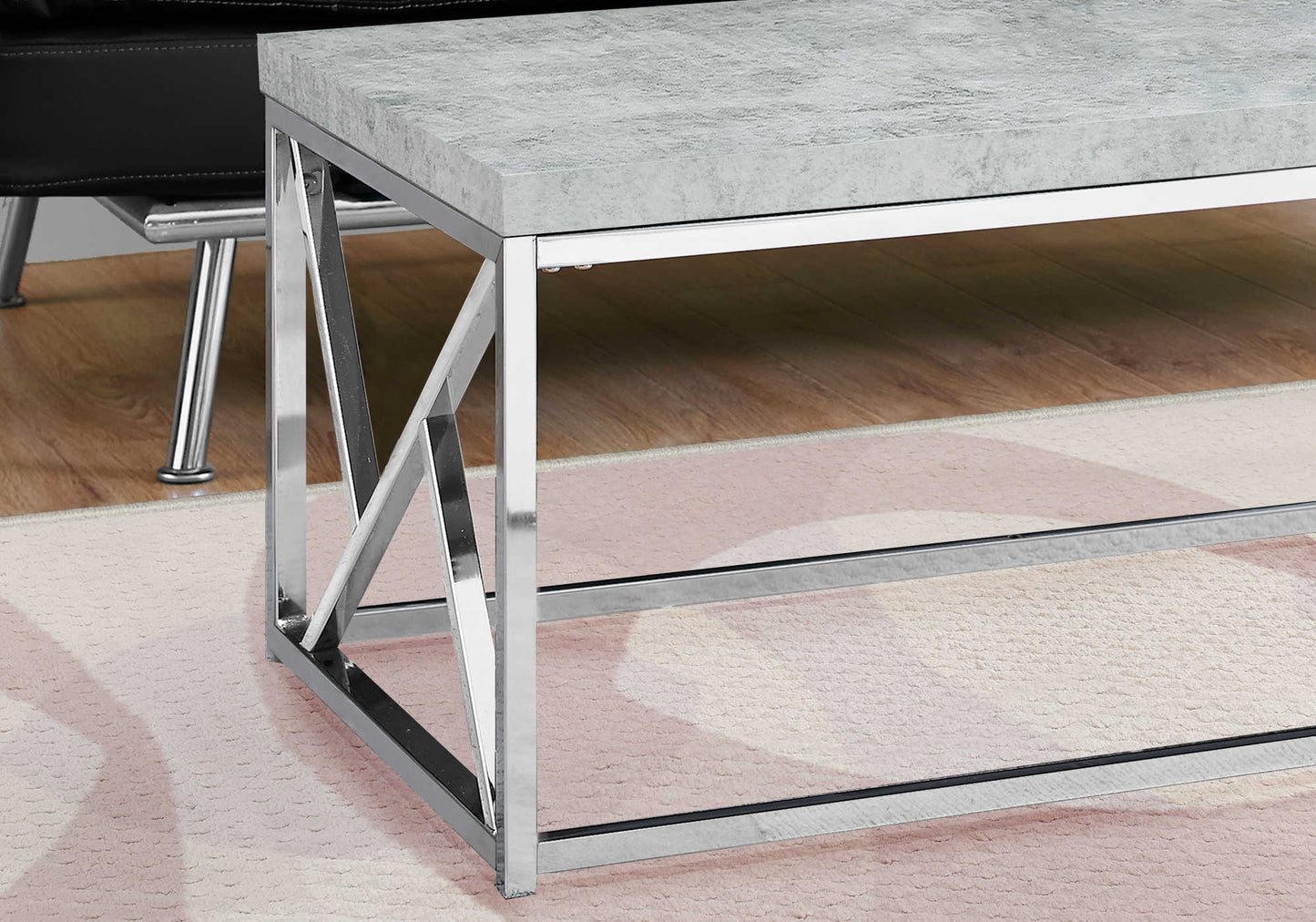 COFFEE TABLE - GREY CEMENT WITH CHROME METAL