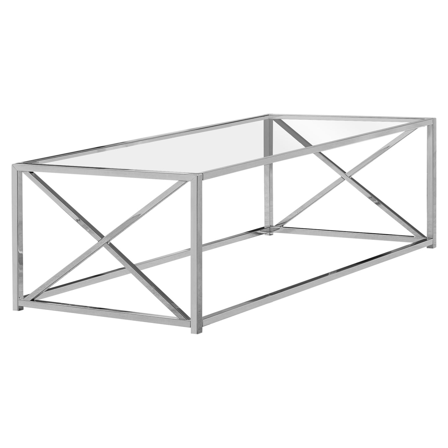 COFFEE TABLE - 44"L / CHROME METAL WITH TEMPERED GLASS