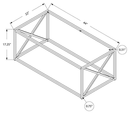 COFFEE TABLE - 44"L / CHROME METAL WITH TEMPERED GLASS