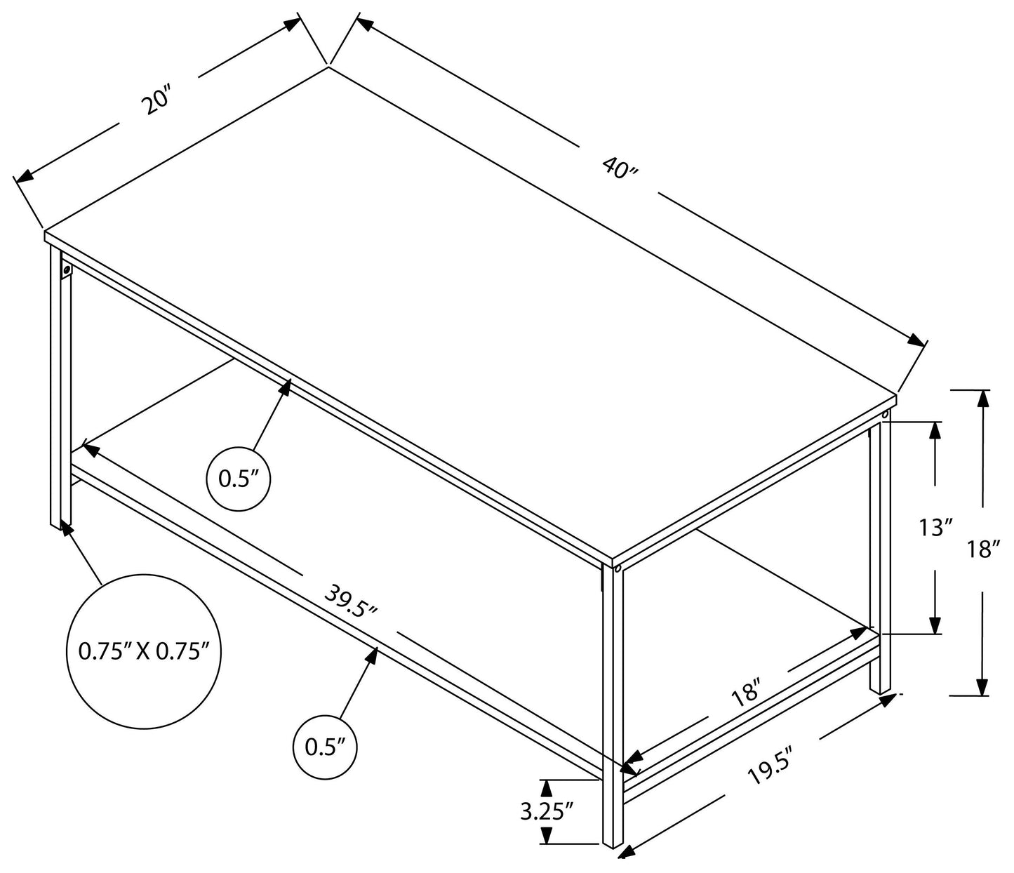 Coffee Table, Accent, Living Room, Home Office 40"L, Three Color Choices, Contemporary, Modern