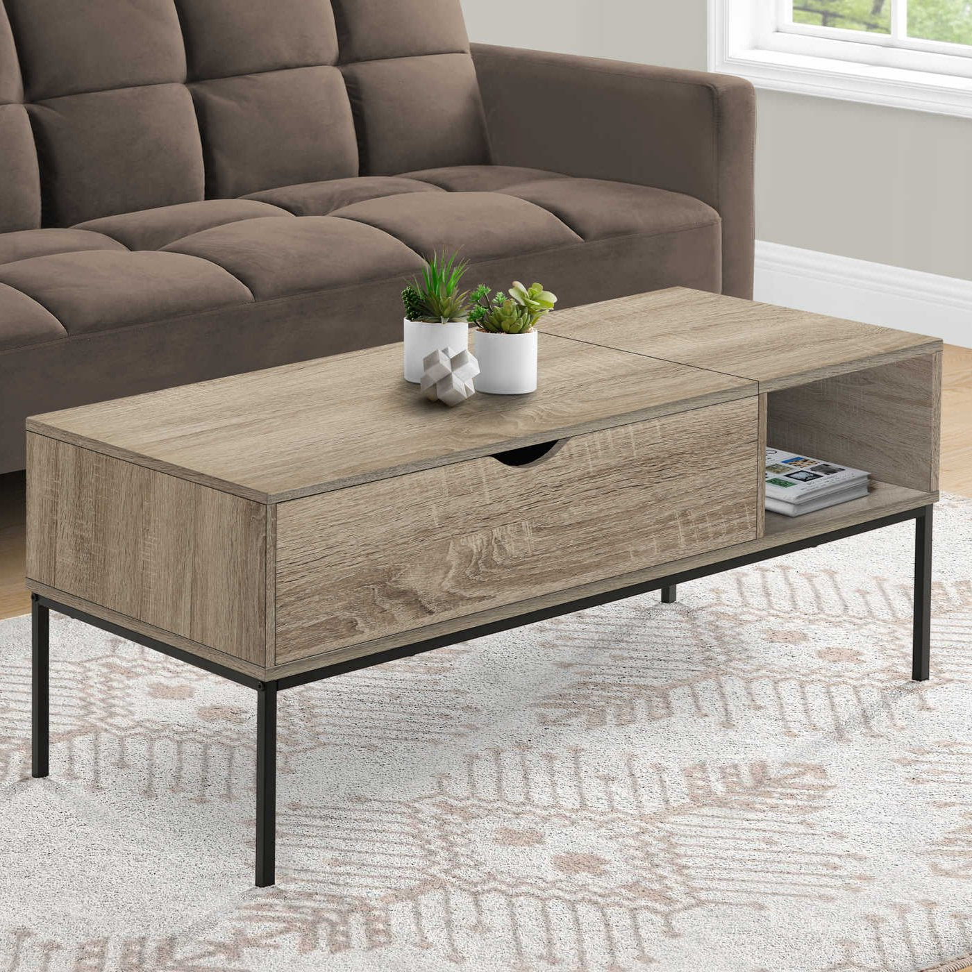 Coffee Table, 42" L, Rectangular, Cocktail, Lift-top, Contemporary, Modern