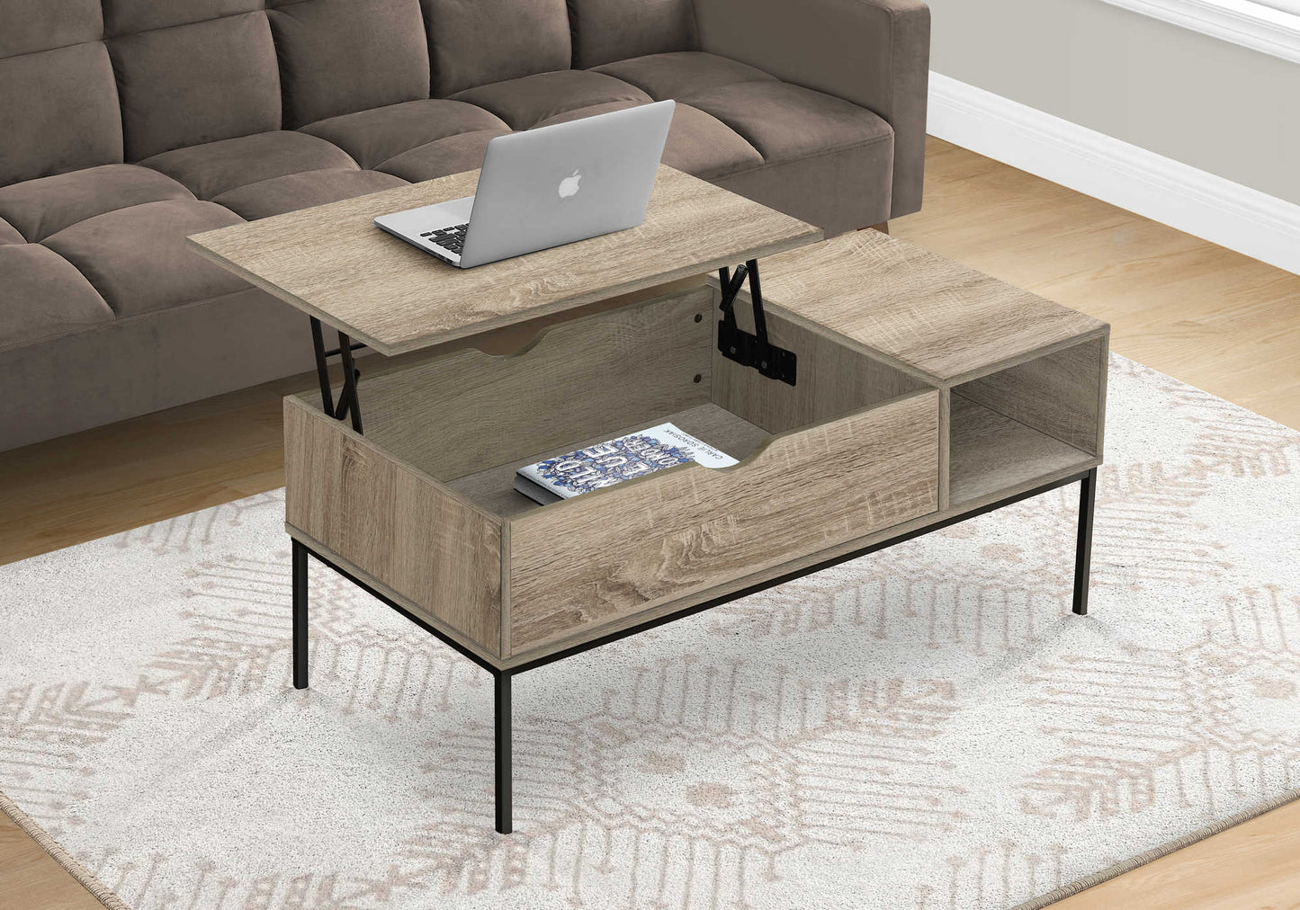 Coffee Table, 42" L, Rectangular, Cocktail, Lift-top, Contemporary, Modern