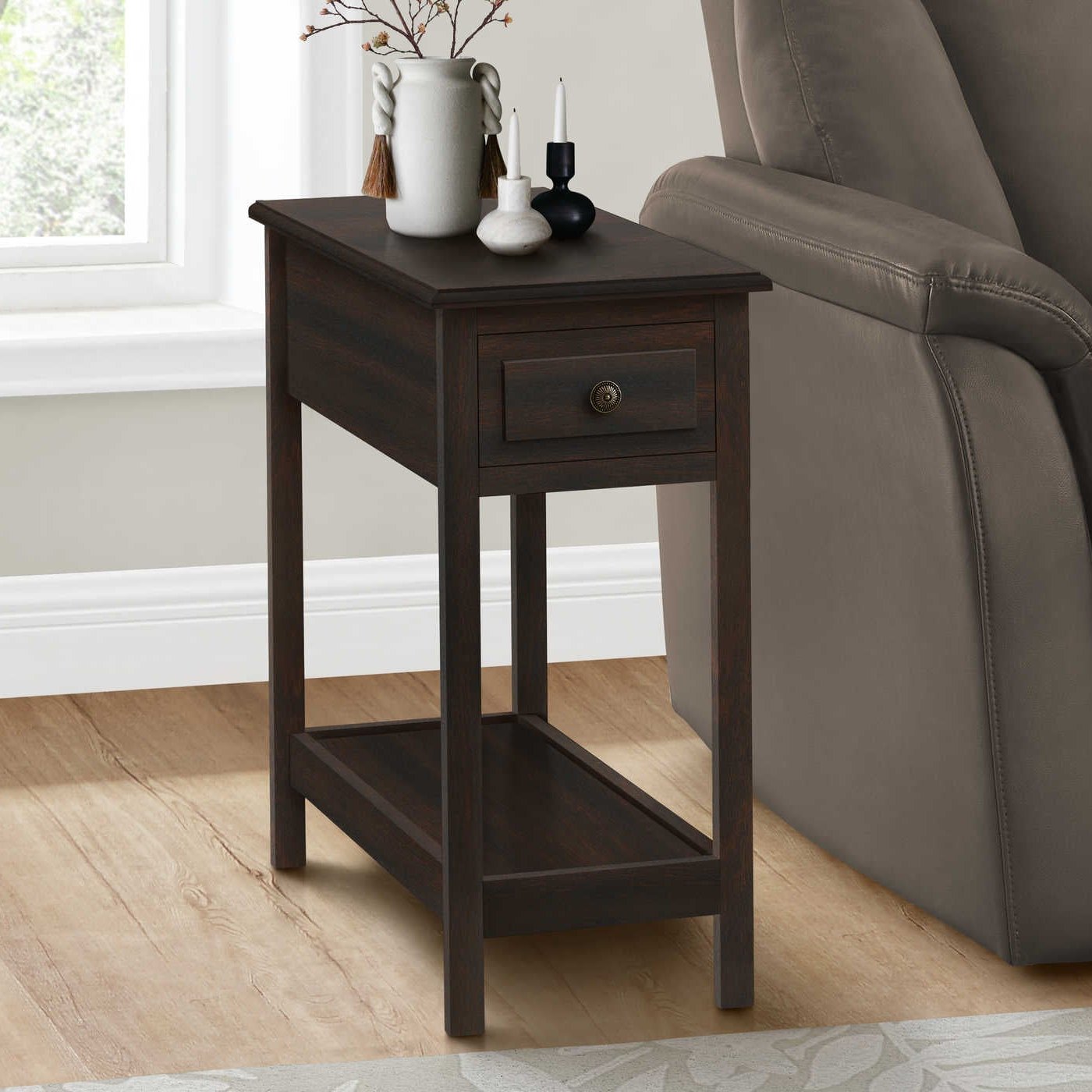 Accent Table/ Dark Walnut Veneer/ 25"H