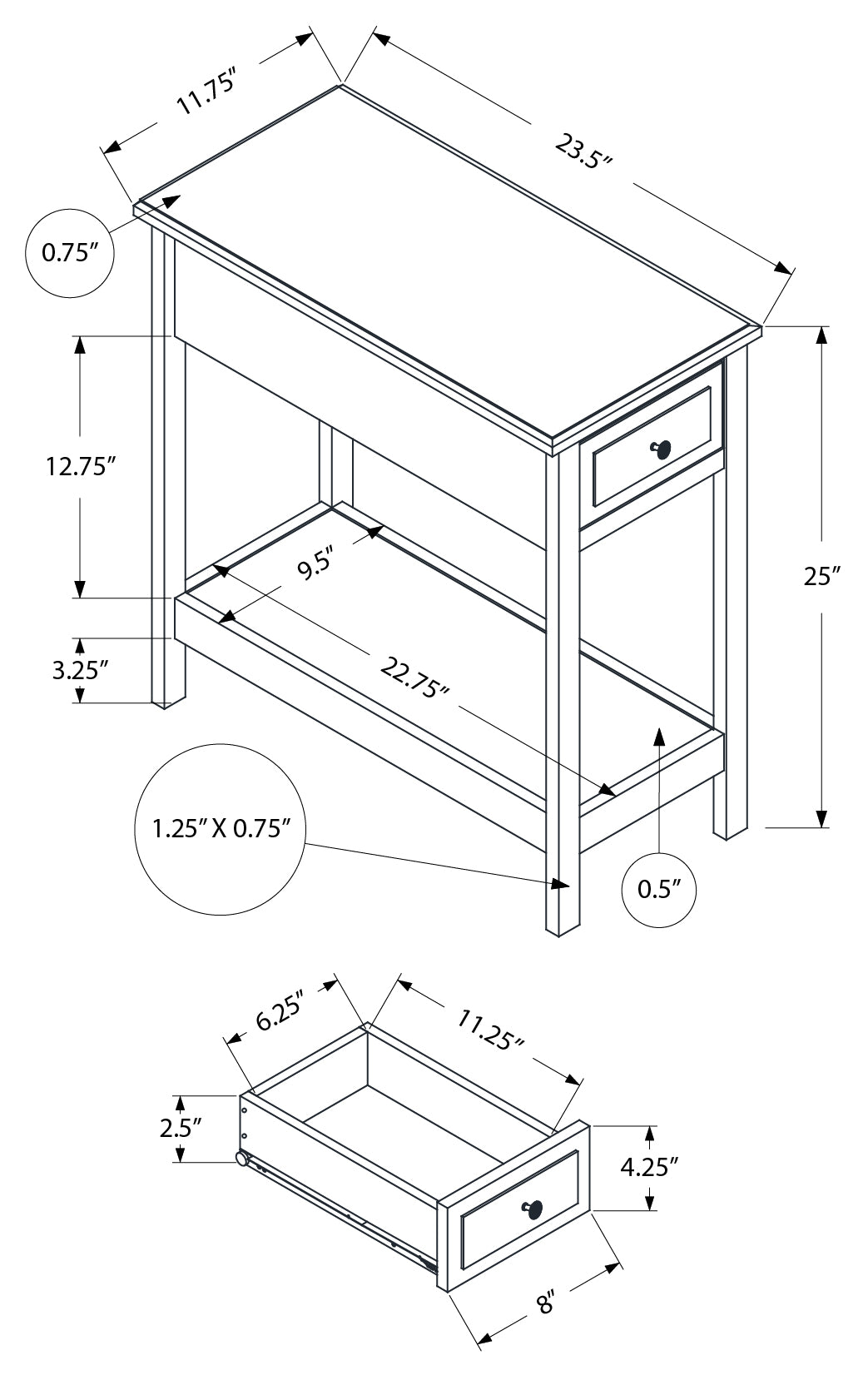 Accent Table/ Dark Walnut Veneer/ 25"H