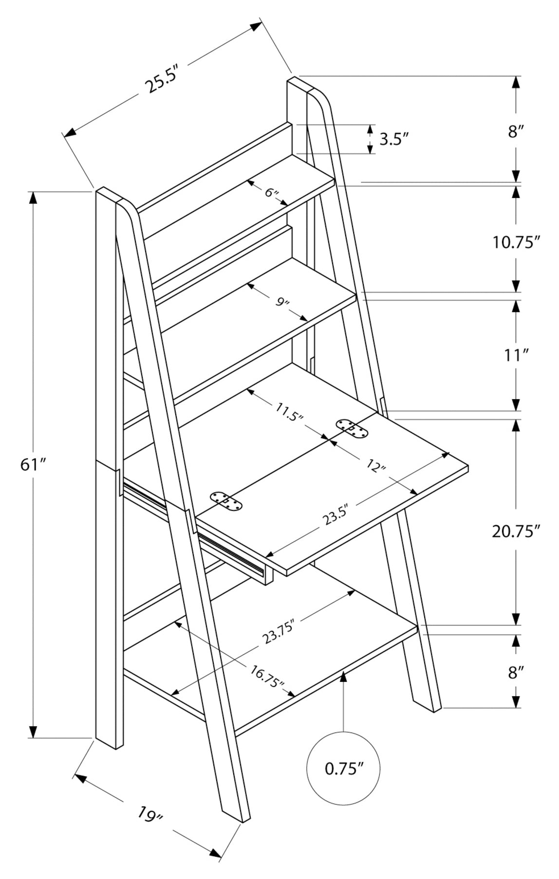 COMPUTER DESK - 61"H / WHITE LADDER STYLE