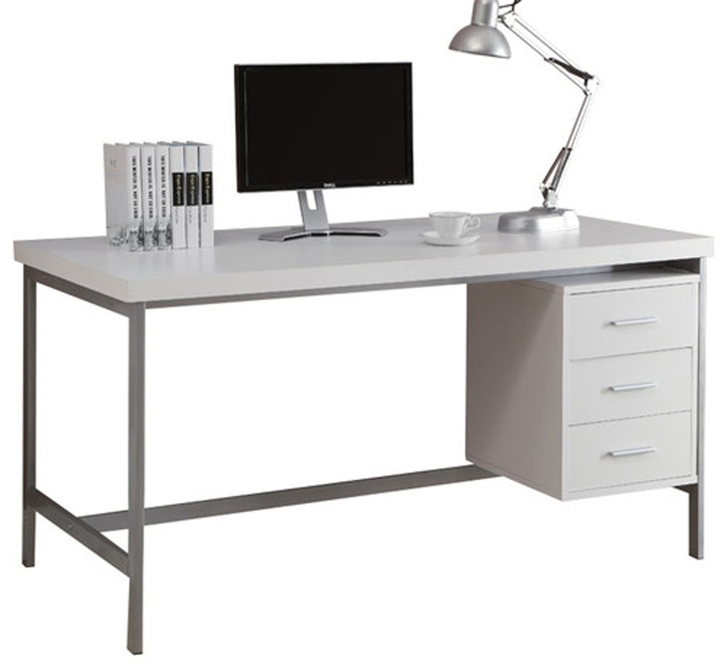 COMPUTER DESK - 60"L / WHITE / SILVER METAL