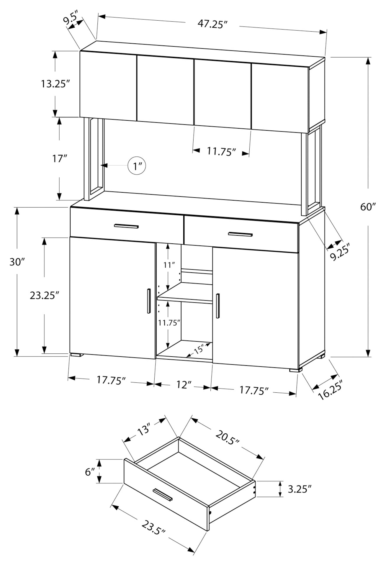 OFFICE CABINET - 48"L / DARK TAUPE STORAGE CREDENZA