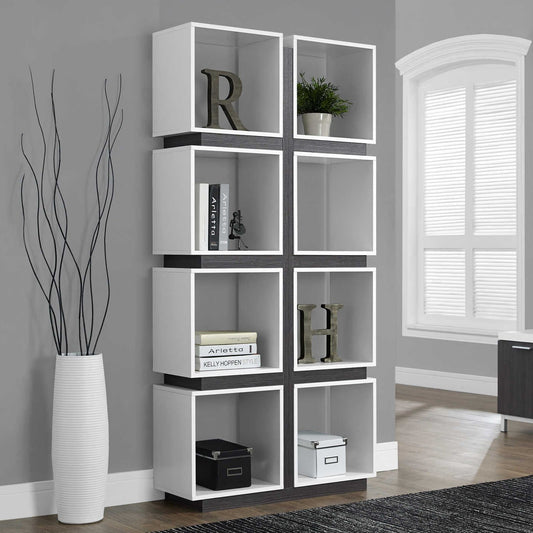 Bookcase/ 5 Tier, 71"H, Office, Bedroom, Grey And White Laminate, Contemporary, Modern