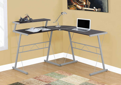 COMPUTER DESK - ESPRESSO TOP / SILVER METAL