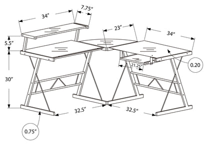 COMPUTER DESK - BLACK METAL CORNER WITH TEMPERED GLASS TOP