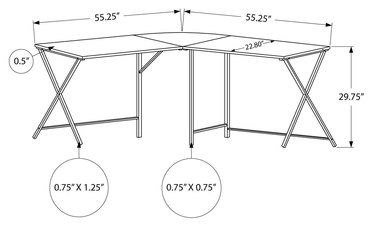 COMPUTER DESK - 55"L SHAPE /THREE COLOR CHOICES/ BLACK METAL LEGS / MODERN