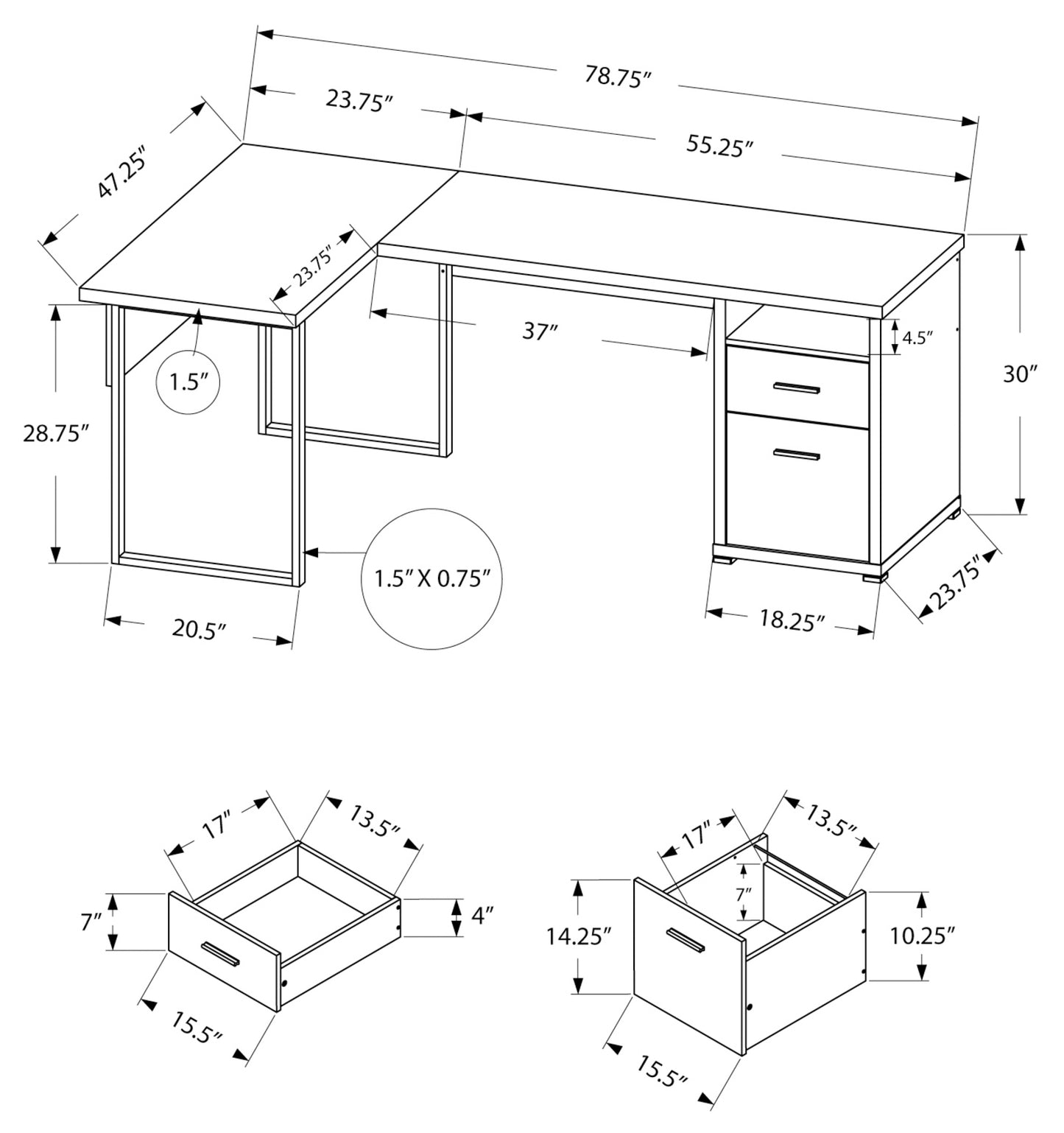 COMPUTER DESK - 80"L / LEFT OR RIGHT FACING/ THREE COLOR CHOICES