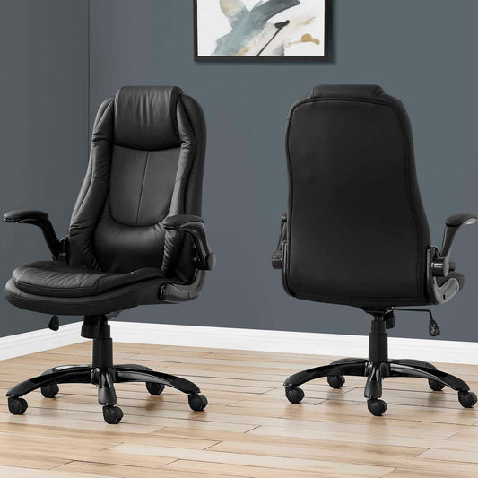 OFFICE CHAIR - BLACK LEATHER-LOOK / HIGH BACK EXECUTIVE