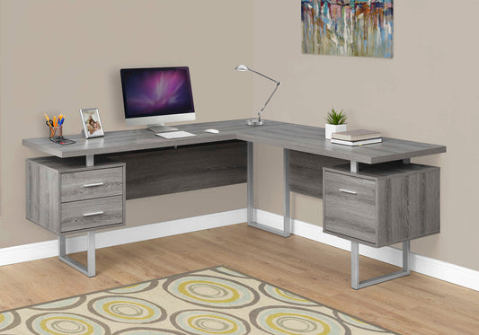 COMPUTER DESK - 70"L / DARK TAUPE LEFT OR RIGHT FACING GREY LEGS