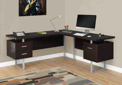 COMPUTER DESK - 70"L / DARK TAUPE LEFT OR RIGHT FACING GREY LEGS