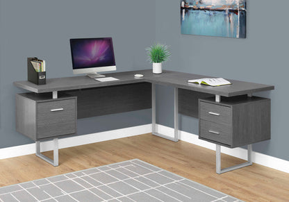 COMPUTER DESK - 70"L / DARK TAUPE LEFT OR RIGHT FACING GREY LEGS