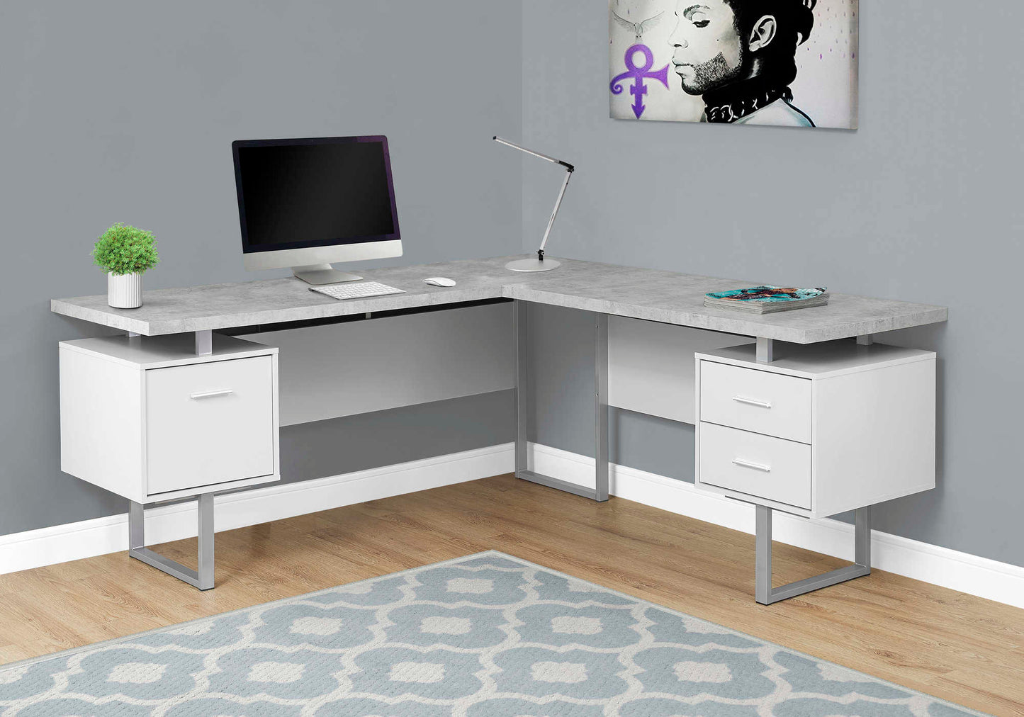 COMPUTER DESK - 70"L / DARK TAUPE LEFT OR RIGHT FACING GREY LEGS