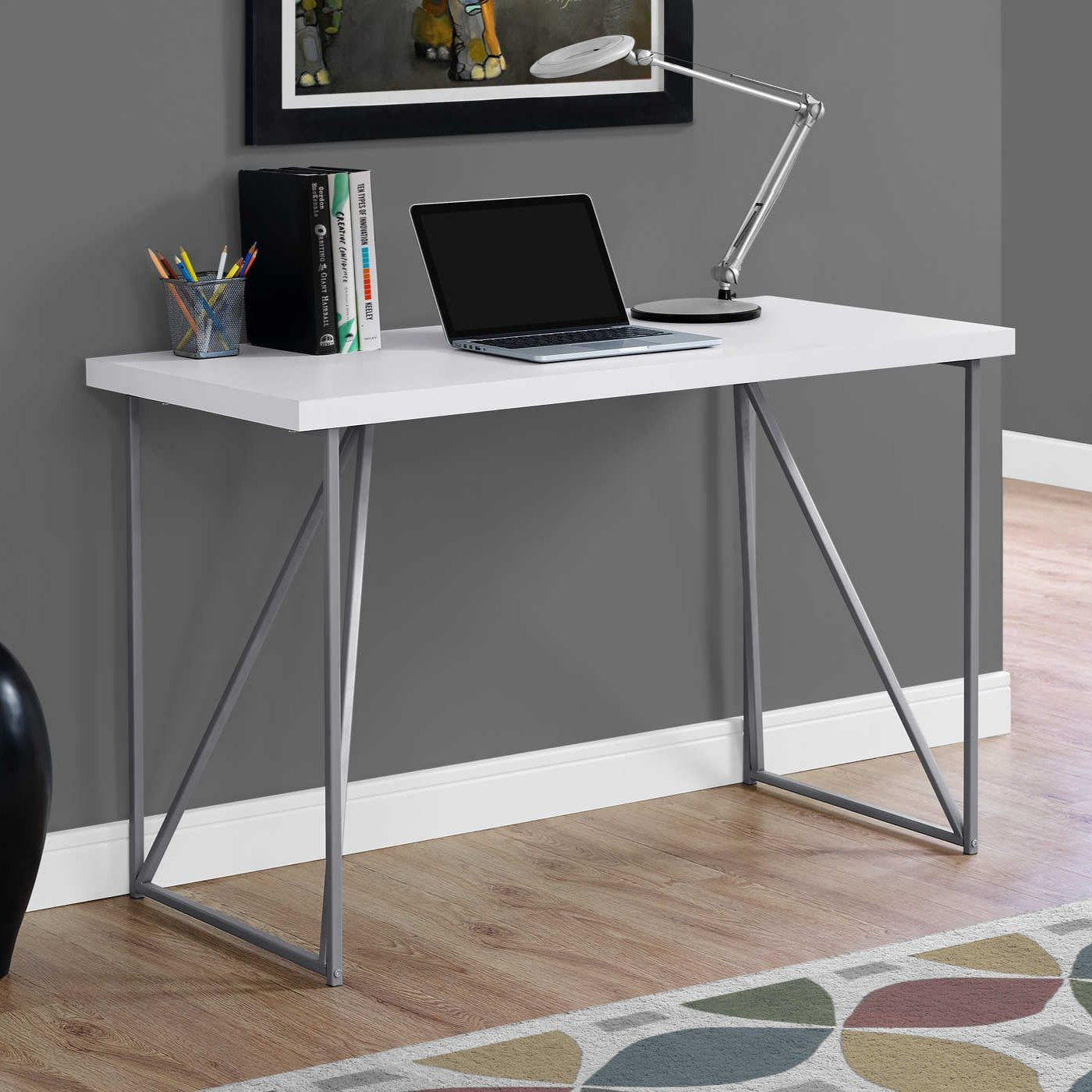 Computer Desk/ Writing Desk/ Minimalist 48"White/Silver