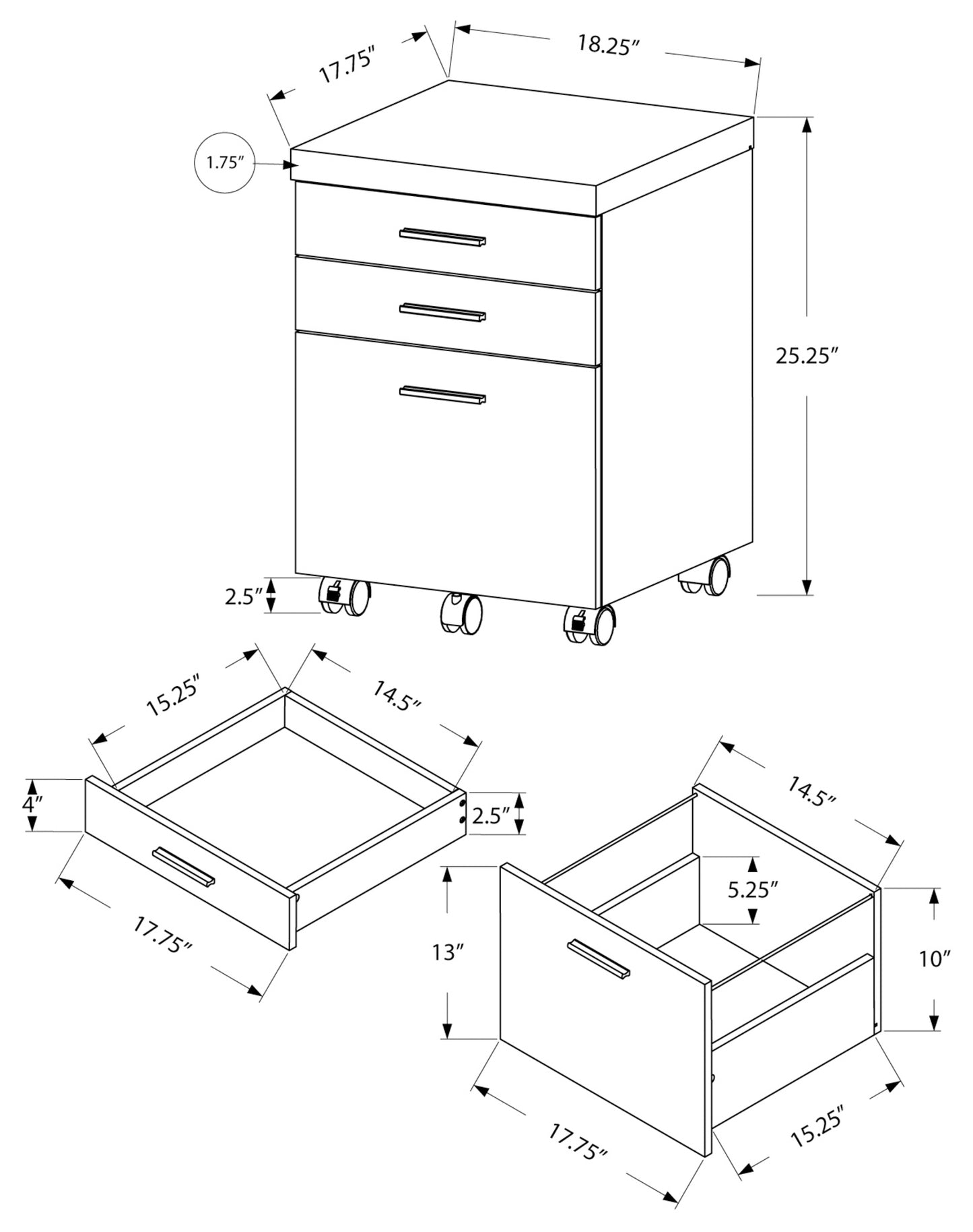 Filing Cabinet- 3 Drawer/ Seven Color Choices/ on Casters