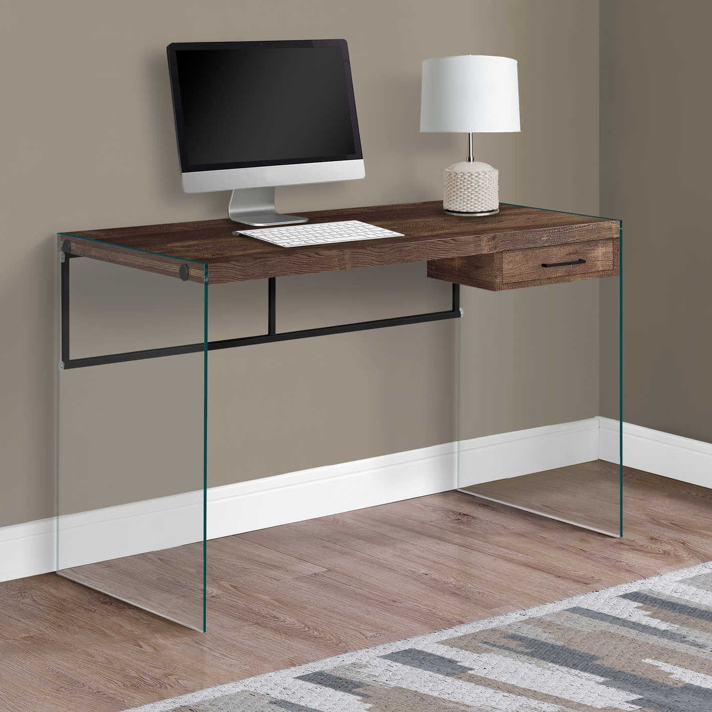 Computer Desk. 48" Two Color Choices/Glass Panels.