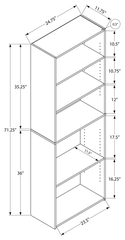 Bookcase- 72"/ 5 Shelf/ Four Color Choices