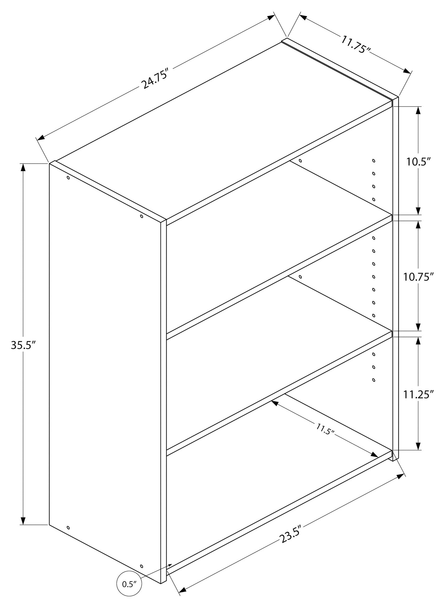 Bookcase- Three Shelves/ Three Color Choices