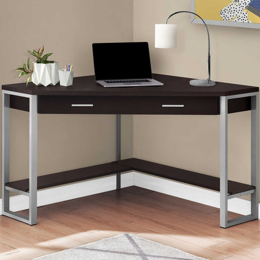 Corner Desk/ Computer Desk- 42"L Three Color Choices w/ Silver Metal Legs