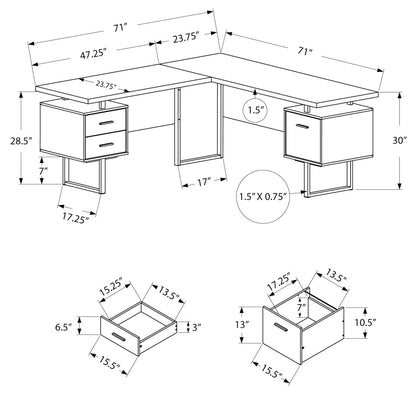 COMPUTER DESK - 70"L / DARK TAUPE LEFT OR RIGHT FACING GREY LEGS