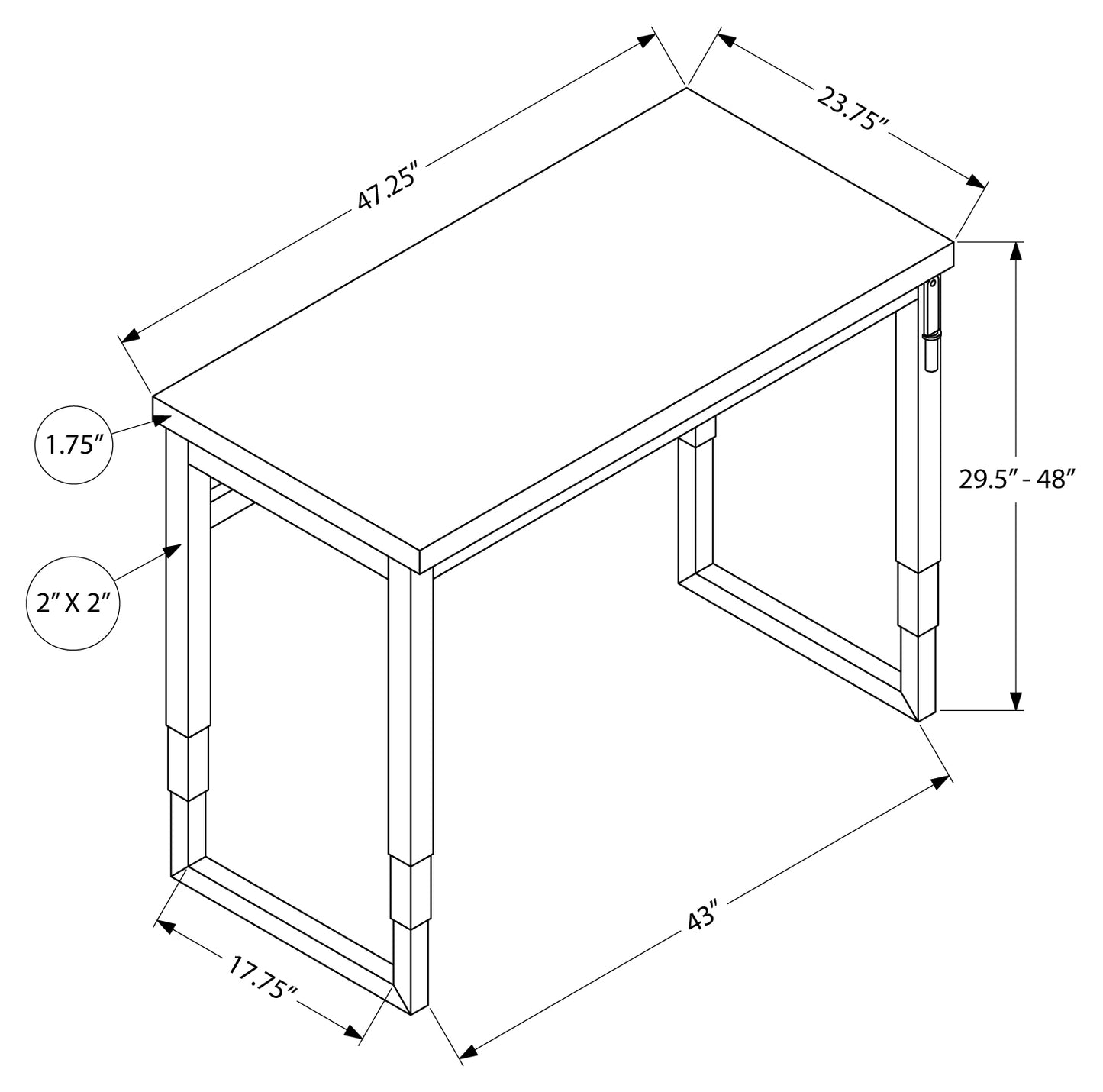 Computer Desk/ Standing Desk/48"/ Adjustable Height 10 Color Choices