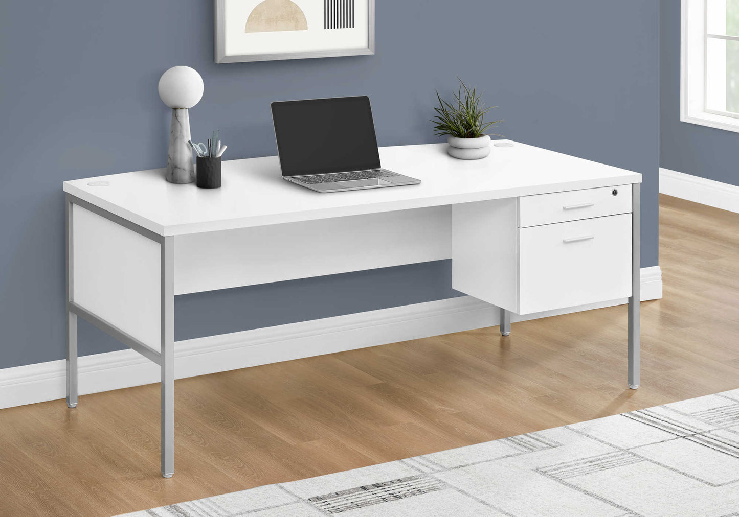 COMPUTER DESK - 72"L WHITE / SILVER COMMERCIAL GRADE