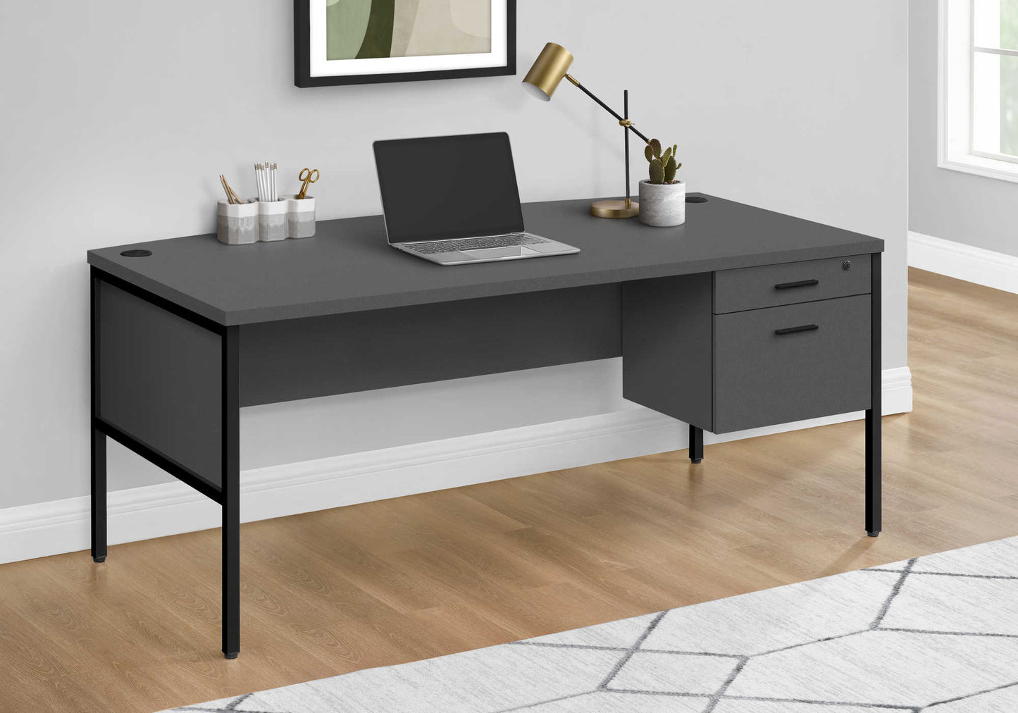 COMPUTER DESK - 72"L WHITE / SILVER COMMERCIAL GRADE