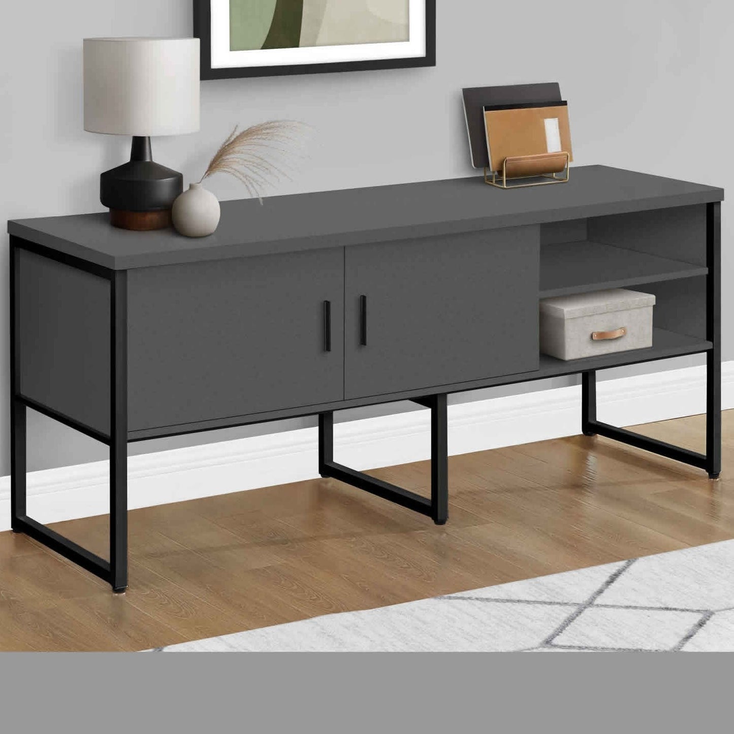 OFFICE CREDENZA - 72"L GREY / BLACK COMMERCIAL GRADE