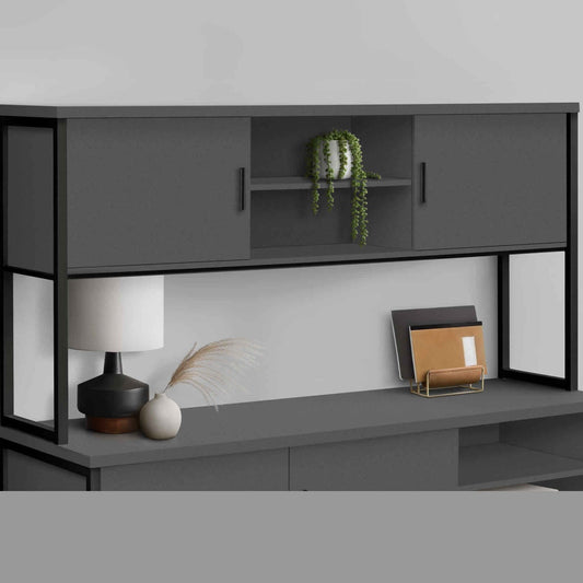 OFFICE HUTCH - 72"L GREY / BLACK COMMERCIAL GRADE