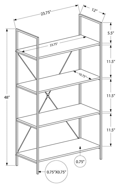 Bookshelf, Bookcase, 4 Tier, 48"/ Three Color Choices