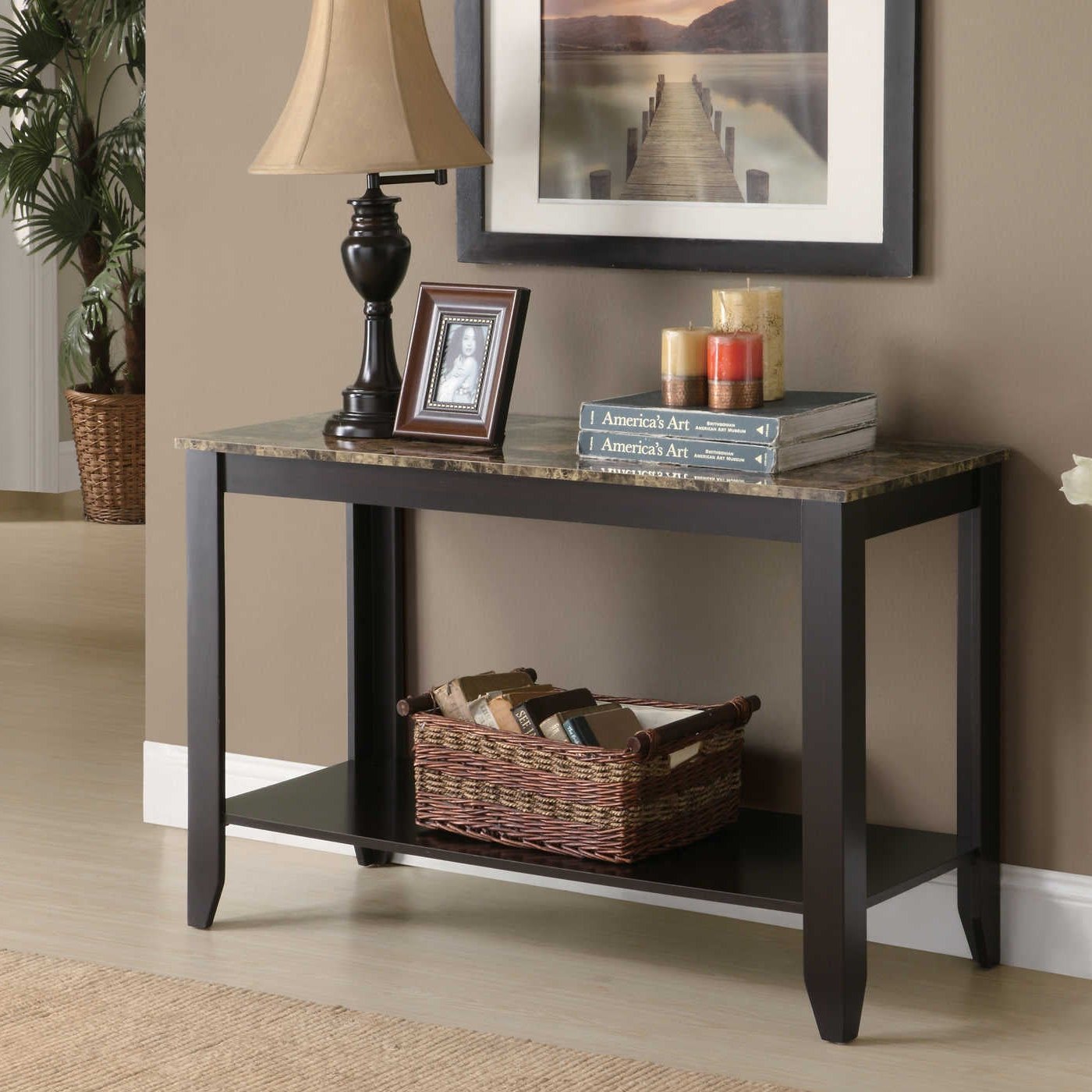 ACCENT TABLE - 44"L / ESPRESSO MARBLE TOP