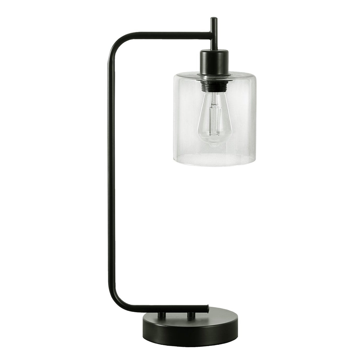 LIGHTING - 20"H TABLE LAMP BLACK METAL/GLASS SHADE/USB